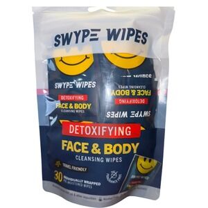 Swype Wipes Detoxifying Face & Body Cleansing Wipes 30 Pack Travel Gym On-The-Go